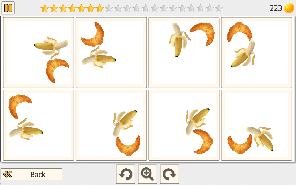 Match It images mode: find matching pairs of bananas and croissants in different positions