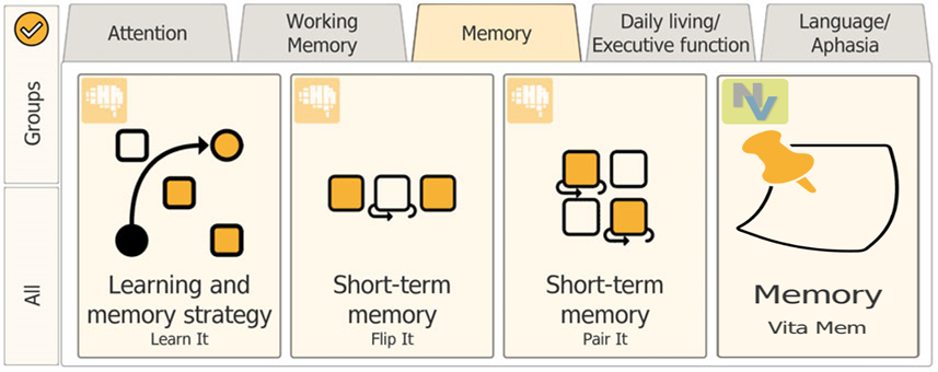 HeadApp Memory module with Learn It, Flip It, Pair It, and Vita Mem exercises